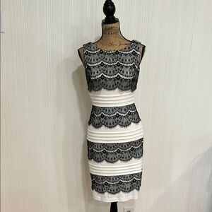 Jax Black and White Sheath Midi Dress Cocktail